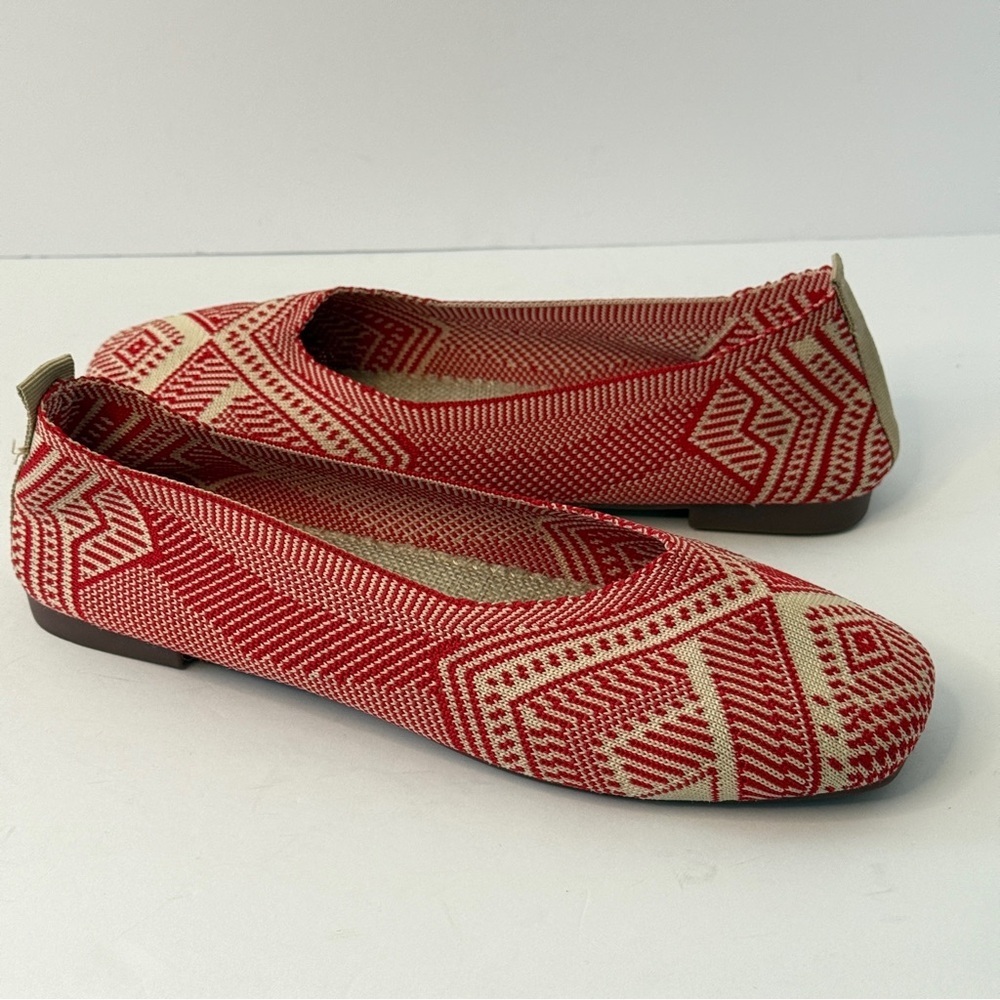 RVROVIC Women’s Flat Shoes Knitted Lightweight Slip-on Ballet Red Beige Size 8.5